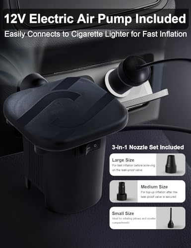 Umbrauto SUV Camping Air Mattress| Flocked Car Sleeping Bed with Reinforced Bottom| Back Trunk Inflatable Airbed for Vans| Includes Electric Pump, Pillows, Repair Patch & Carry Bag