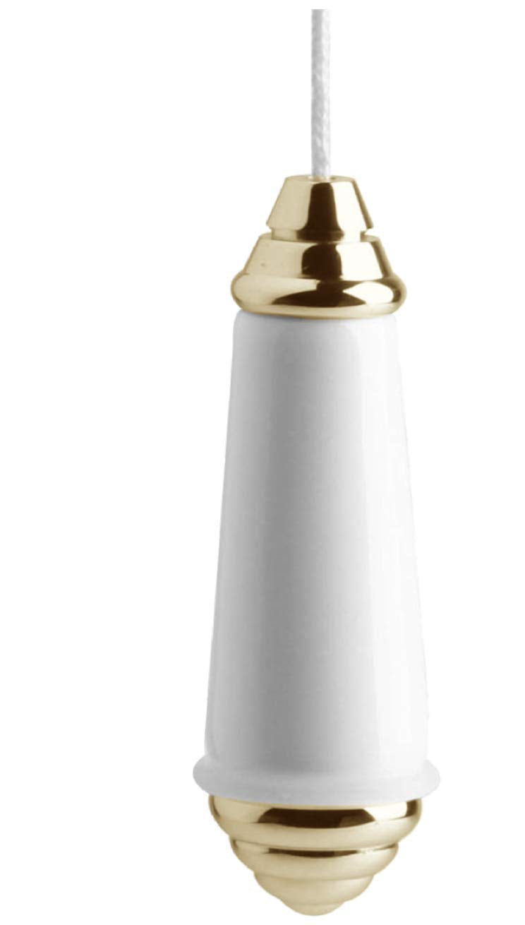 Taps2Traps® Traditional White & Gold Ceramic Porcelain Bathroom Light Pull Cord with Rubber Bumper