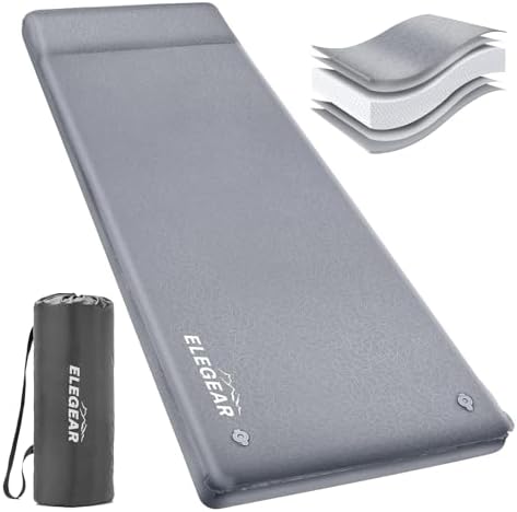Elegear Self Inflating Camping Sleeping Pad, 3.1'' Ultra Thick Memory Foam Camping Pad with Pillow & Embossed Surface Design, 20s Fast Inflating Insulated Sleeping Pad for Camping/Travel/Tent/Car
