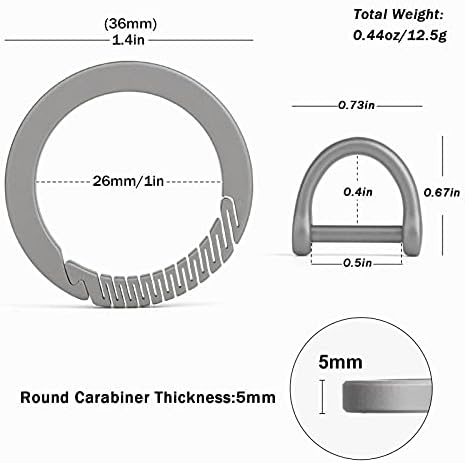 TISUR Titanium Round Carabiner Clip, Spring Hook Key Chain Ring, Small Keyring Carabiner with D-Ring for Car Keys
