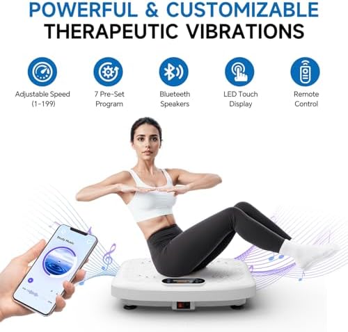 Vibration Plate Exercise Machine Lymphatic Drainage, Full Body Shaking Workout Vibrating Plate Weight Loss, 199 Adjustable Speeds 450 Lbs Capacity Fitness Platform for Women Men