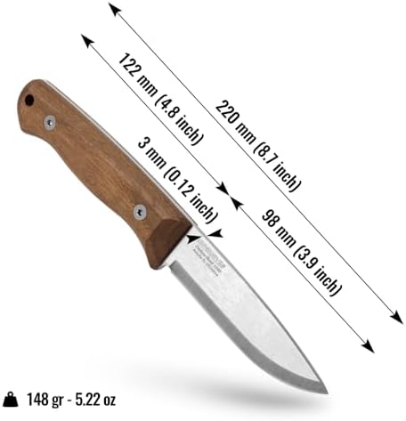 BPS Knives Bushmate 2.0 Designed by DBK - Bushcraft Knife - Fixed-Blade Carbon Steel Knife with Leather Sheath & Firestarter - Outdoor Full Tang Camping Survival Knives