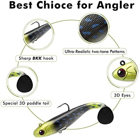 TRUSCEND Pre-Rigged Soft Fishing Lures, Well-Made Easy Catching Lures for Family Fishing, Great Action Swimbaits with Spinner, All-Conditions Fishing Gear for Bass Trout Walleye, Crappie Fishing Jigs