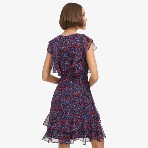 Tommy Hilfiger Women's Ruffle Trim Tie Waist Chiffon Mini Dress