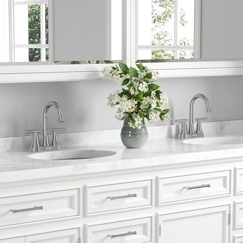 Bathroom Faucets for Sink 3 Hole, Hurran 4 inch Chrome Bathroom Sink Faucet with Pop-up Drain and Supply Hoses, Stainless Steel Lead-Free Centerset Utility Faucet for Vanity RV, 2 Pack