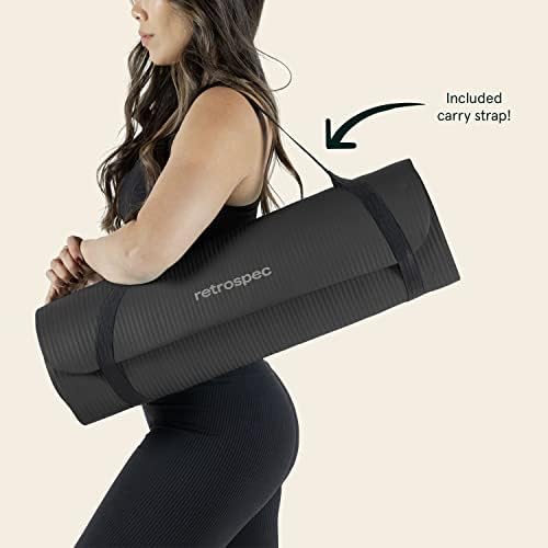 Retrospec Solana Yoga Mat 1" Thick With Nylon Carry Strap for Men & Women - Non Slip Exercise Mat for Home Yoga, Pilates, Stretching, Floor & Fitness Workouts
