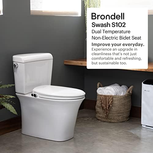 Brondell Bidet Toilet Seat, Non-Electric Swash Ecoseat, Fits Elongated Toilets, White - Dual Temperature, Dual Nozzle System - Bidet with Easy Installation