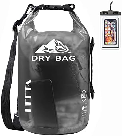 HEETA Dry Bag Waterproof for Women Men, 5L/10L/20L/30L/40L Roll Top Lightweight Dry Storage Bag Backpack with Phone Case for Travel, Swimming, Boating, Kayaking, Camping & Beach, 11 Transparent Colors