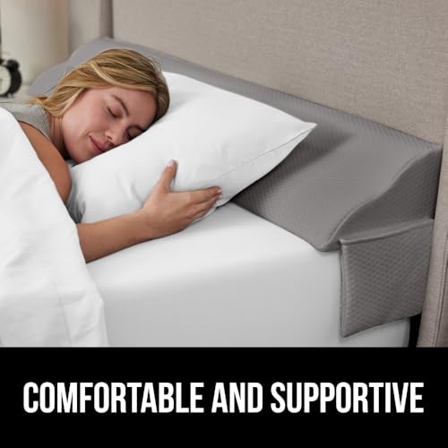 GORILLA GRIP Patent Pending Bed Wedge Pillow Headboard Gap Filler, Comfortable and Supportive High Density Foam Angled Pillows, Stay in Place Gripping Dots, Wedges Between Mattress, Full Size Gray