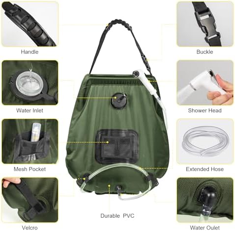 Portable Camping Privacy Tent, Outdoor Shower Tent Kit with 5 Gallon Shower Bag-(Nozzle Upgraded)