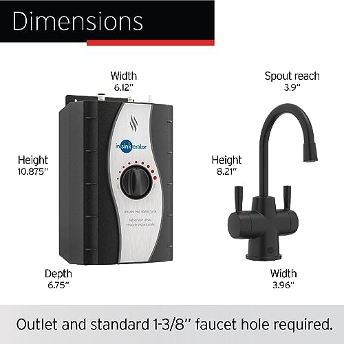 InSinkErator Stainless Steel Tank, HC250MBLK-SS HOT250 System, 2-Handle Drinking Faucet in Matte Black with 2/3-Gallon, Filter-Compatible Instant Hot/Cold Water Dispenser