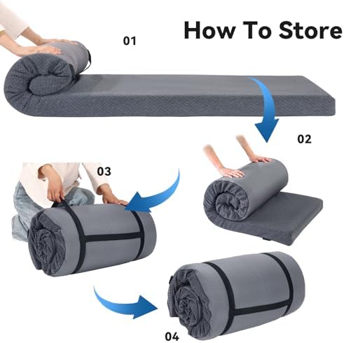 HOMBYS Memory Foam Camping Mattress Pad,Portable Sleeping Pad for Adult,Waterproof Cot Mattress,Roll Up Floor Mattress,Foldable Backpacking Travel Bed for Hiking,Guest Bed