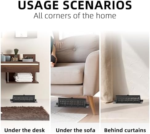 2-in-1 Vent Deflectors & Floor Vent Covers, Adjustable Floor Register 4x10, Air Vent Deflector for Home Floor, Office, Ceiling, Tool-Free Install, Black, 2 Pack