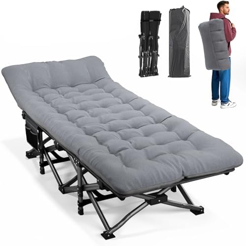 ATORPOK Camping Cot for Adults with Cushion Comfortable,Portable Folding Bed for Sleeping Supports 450 lbs (Gray)