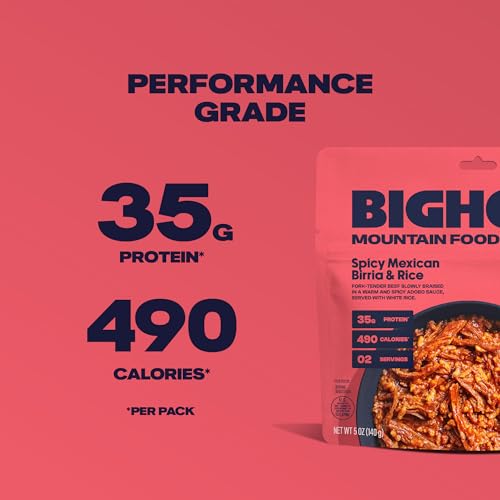 BIGHORN Mountain Food Spicy Mexican Birria and Rice - freeze dried meals for backpacking food - dehydrated camping food for backpacking meal - just add water - great taste - 2 servings