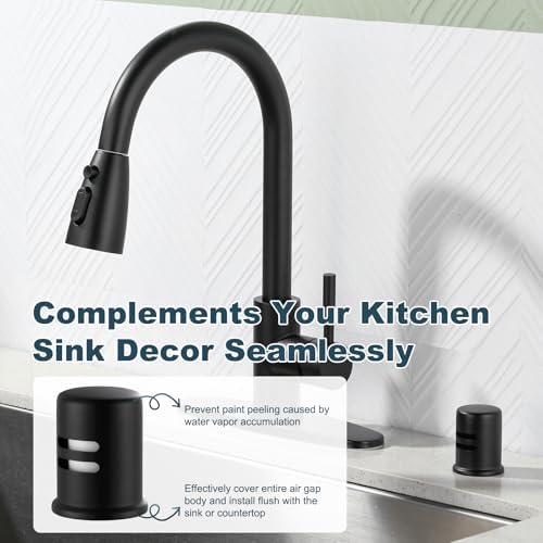 Dishwasher Air Gap Cover, Dishwasher Air Gap Cap for Kitchen Sink, Solid Brass Dishwasher Overflow Vent Cap Replacement Kit, Matte Black