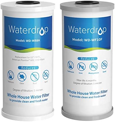 Waterdrop Whole House Water Filter, Carbon Filter, Reduce Iron & Manganese Filter Cartridge, Replacement for GE GXWH40L, FXHTC, Ispring, Culligan® RFC-BBSA, Whirlpool®, Any 10" x 4.5" System, 5 Micron