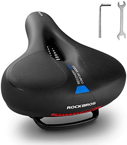 ROCKBROS Bike Seat Comfort Bike Saddle Mountain Bicycle Accessories for Men Women Soft Wide Bike Seat Cushion Dual Shock Absorbing with Reflective Strip