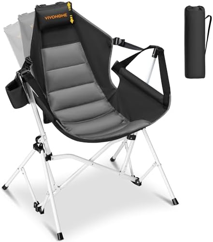 VIVOHOME Hammock Camping Chair, Portable Outdoor Swinging Rocking Chairs for Adults with Adjustable Pillow, Back and Height for Travelling, Backyard, Patio, Supports 400 lbs, 600D Breathable Mesh