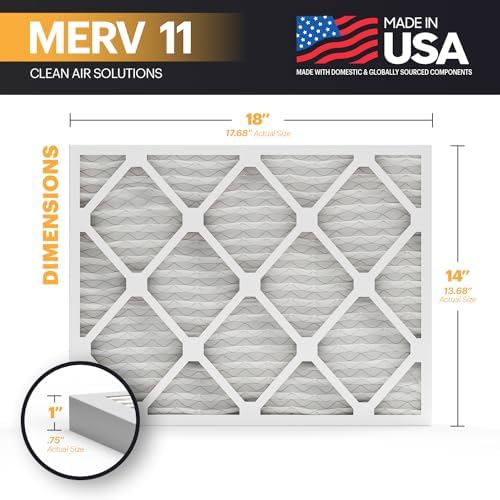 BNX TruFilter 14x18x1 Air Filter MERV 11 (6-Pack) - MADE IN USA - Allergen Defense Electrostatic Pleated Air Conditioner HVAC AC Furnace Filters for Allergies, Dust, Pet, Smoke, Allergy MPR 1200 FPR 7