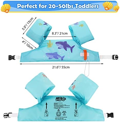 MoKo Toddler Swim Vest for Kids, 20-66 lbs, Arm Floaties with Adjustable Straps, Nylon Material, Swim Vest for Toddlers Learning to Swim