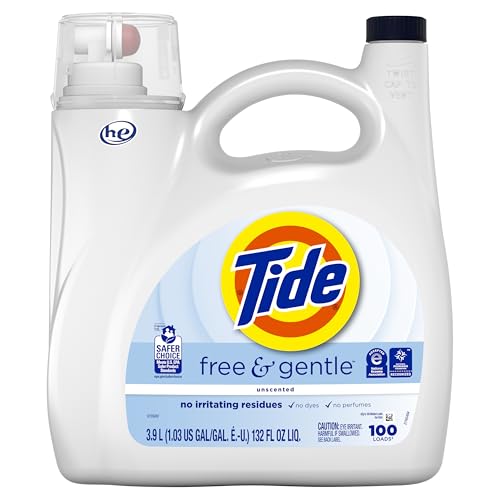 Tide Free & Gentle Liquid Laundry Detergent, 100 Loads, 132 fl oz, Tide Laundry Detergent, Clean Laundry Detergent (Packaging May Vary)