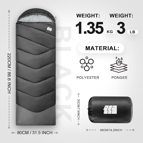 Sleeping Bags for Adults Cold Weather,Portable, Waterproof,Lightweight Sleeping Bag for Tall Girls Boys with Compression Sack for Warm Camping, Hiking, Outdoor & Indoor