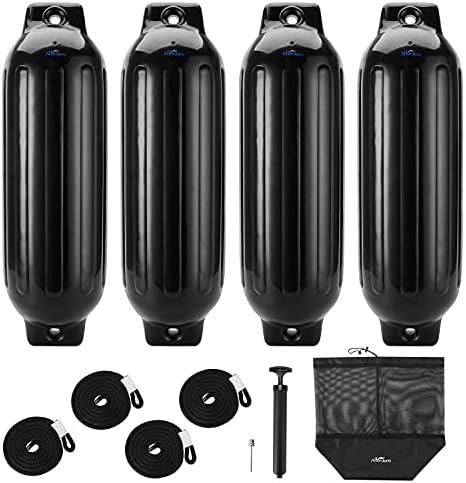 Affordura Boat Fender 4 Pack Boat Bumpers Fenders with 4 Ropes, Boat Bumpers for Pontoon Boat Fenders Inflatable