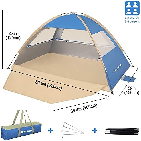 Gorich Beach Tent Sun Shelter for 3/4-5/6-7/8-10 Person with UPF 50+ UV Protection, Lightweight & Easy Setup Beach Shade Canopy, Portable Beach Shade Tent Beach Cabana