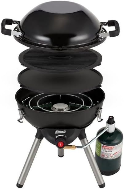 Coleman 4-in-1 Portable Propane Camping Stove, Includes Stove, Wok, Griddle & Grill; Camping Grill with Instastart Ignition, Grease Tray, & 7000 BTUs of Power for Camping, Tailgating, Grilling