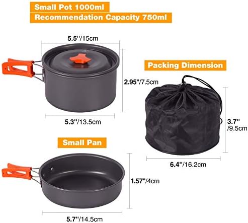 REDCAMP 12/14/15/19 PCS Camping Cookware Mess Kit Camping Gear Campfire Utensils Lightweight Stackable Pot Pan Bowls Soup Spoon with Storage Bag for Camping, Backpacking, Outdoor Cooking, Picnic
