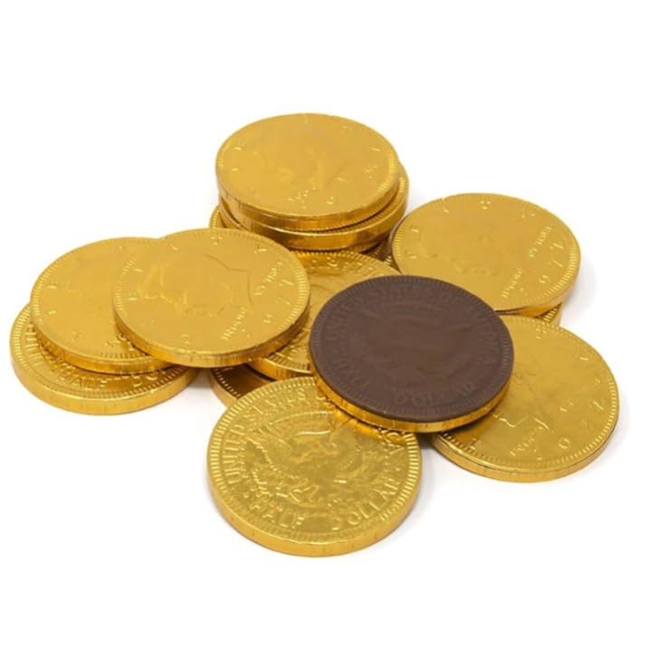 Holiday Gold Half Dollar Chocolate Coins 1LB. Milk Chocolate Coins for Birthdays, Christmas, Halloween or any ocasion. Half Dollar Gold Foil Coins, Pieces Individually Wrapped (1 Pound)