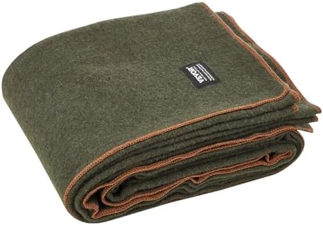 VEVOR Wool Camping Blanket, Large Warm Stadium Blanket, Flame Retardant, Great for Outdoors, Picnics, Hiking, Sports Events, Travel, Car & Bushcraft Survival Kits, 64" x 88", Army Green Wool Blankets