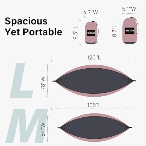 Kootek Camping Hammock 500 lbs Capacity, Portable Hammocks with Tree Straps & Attached Carry Bag, Camping Essentials Gear, Perfect for Outside Indoor Hiking Beach Backpack Travel