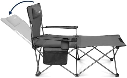 apollo walker Camping Chairs for Adults - 6 Legged Beach Chair with Foot Rest, Adjustable 90° - 135° Reclining Lounge Chair Outdoor, Folding Chairs for Outside with Detachable Pillow & Carry Bag Grey