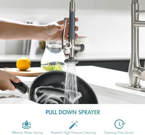 GIMILI Kitchen Faucet with Pull Down Sprayer Single Handle High Pressure Brushed Nickel Kitchen Sink Faucet Commercial Double-Headed Stainless Steel Kitchen Faucets Sink with Deck Plate