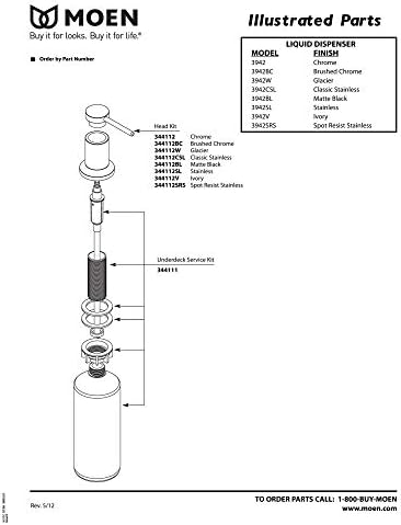 Moen 3942 Deck Mounted Kitchen Dispenser with Above The Sink Refillable Bottle, Soap Pump, Chrome