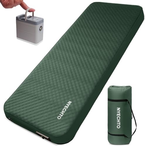 Self Inflating Sleeping Pad for Camping, 4" Extra-Thick Memory Foam Camping Mattress with Electric Pump, Fast Inflate & Deflate,9.5 R-Value Insulated Camping Pad for Car Travel Tent Cot, Green