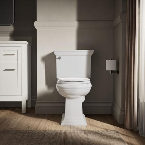 KOHLER Stonewood Quiet-Close Round Toilet Seat, Slow Close Design, Durable Wood, Easy Installation, Universal Fit, White Finish, K-20467-0