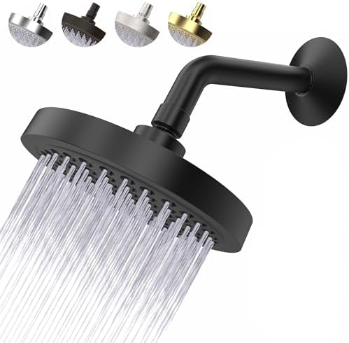 High Pressure Shower Head - Anti-Clogging Silicone Nozzles - 2.5 GPM Removable Restrictor - Easy to Clean Adjustable Replacement - easy to install with Plumbers Tape - 6 inch - Matte Black Finish