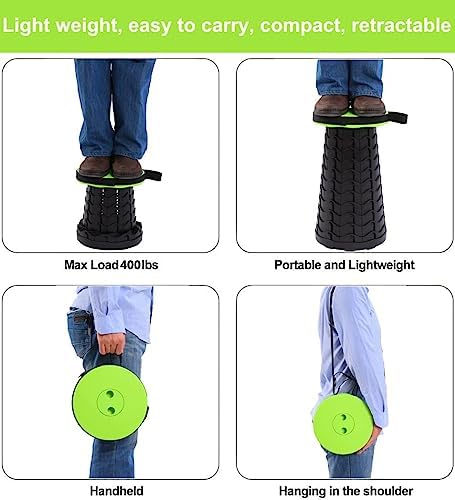 Fishboy Upgraded Collapsible Stool, 400lbs Max Weight, Lightweight But Sturdy, Portable Retractable Folding Telescoping Foldable Camping Stool for Adults Outdoor Fishing Hiking Gardening Travel BBQ