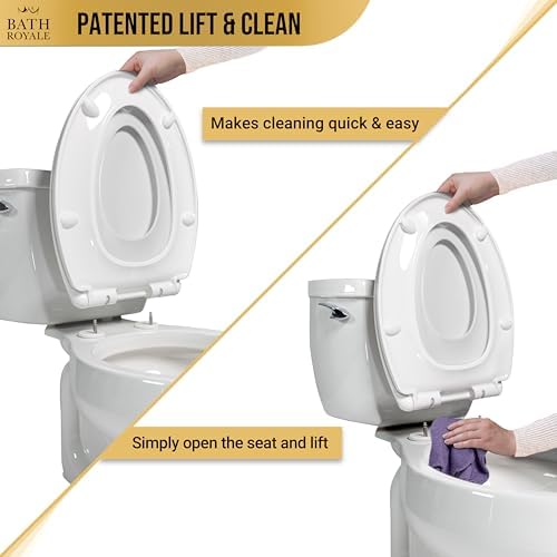 Elongated Toilet Seat BR501-01 Quiet Close, Stain-Resistant and Easy to Keep Clean, Heavy Duty, Fits All Toilet Brands, Executive Series -Biscuit/Linen