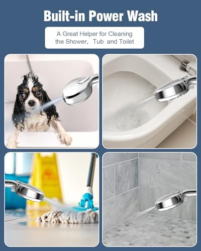 Filtered Shower Head with Handheld, BOWGER 6 Modes High Pressure Shower Heads with Power Wash Mode and Hard Water Filter, Detachable Hand Held Showerhead Set with Extra Long Hose, Chrome