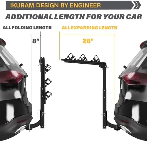 3 Bike Rack Bicycle Carrier Racks Hitch Mount Double Foldable Rack for Cars Truck SUV Fits 2" Hitch Receiver, Including Anti-Rattle Hitch Tightener