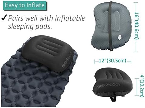 TREKOLOGY Ultralight Inflatable Camping Travel Pillow - ALUFT 2.0 Compressible, Compact, Comfortable, Ergonomic Inflating Pillows for Neck & Lumbar Support While Camp, Hiking, Backpacking