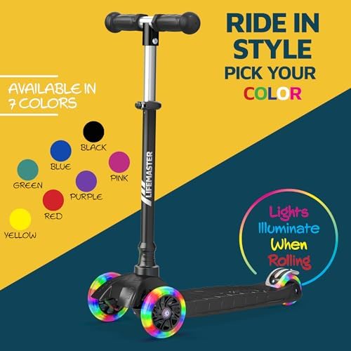 Kids Scooter – Children and Toddler 3 Wheel Kick Scooter – LED Wheel Lights Illuminate When Rolling– Adjustable Handlebar – Indoor and Outdoor