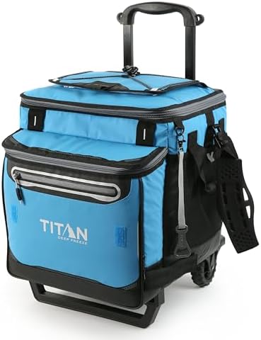 Titan Deep Freeze 60 (50+10) Can Wheeled Cooler - Collapsible Rolling Cooler with Wheels and All-Terrain Cart