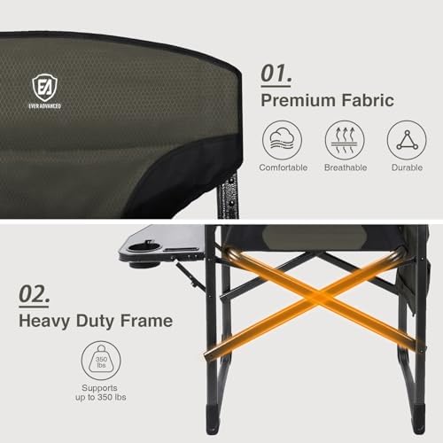 EVER ADVANCED Lightweight Folding Directors Chairs Outdoor, Aluminum Camping Chair with Side Table and Storage Pouch, Heavy Duty Supports 350LBS
