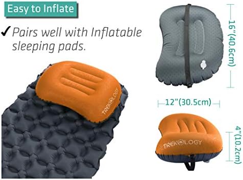 TREKOLOGY Ultralight Inflatable Camping Travel Pillow - ALUFT 2.0 Compressible, Compact, Comfortable, Ergonomic Inflating Pillows for Neck & Lumbar Support While Camp, Hiking, Backpacking
