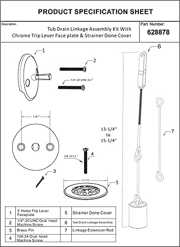 Tub Drain Linkage Assembly with Trip Lever and Strainer Done Cove, Fit for Trip Lever Bath Tub Waste and Overflow Drain by Artiwell